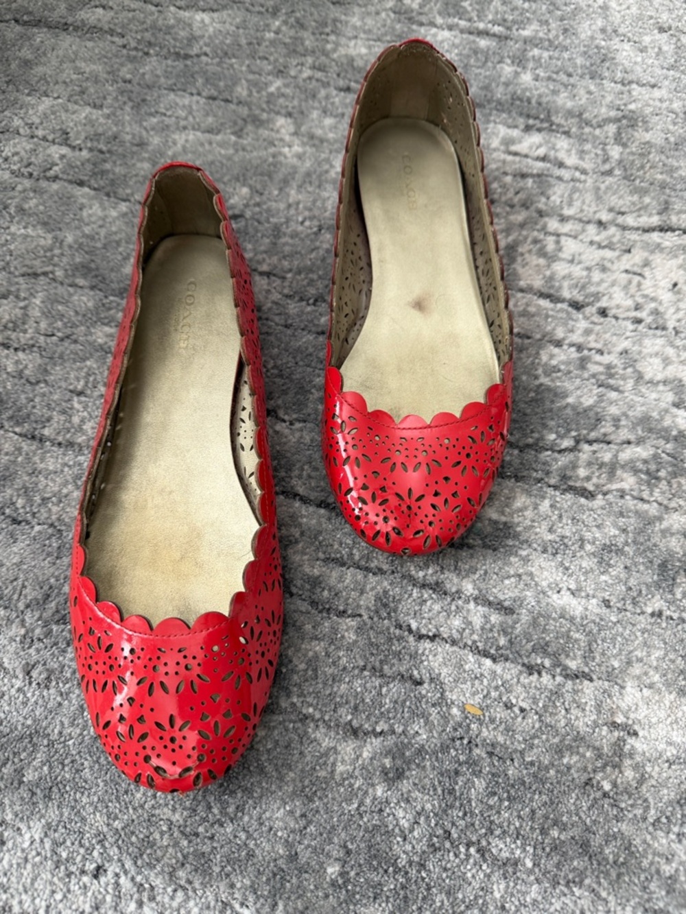 Coach Women's Red Scalloped Laser-Cut Ballet Flats